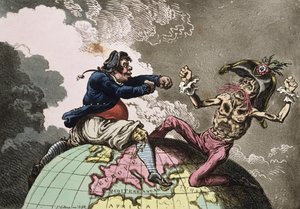 1798年にハンナハンフリーによって出版されたダンヒル、またはジャックタールの開拓ブオナパルトのための戦い（アクアチントでエッチング）